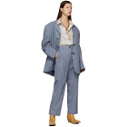 Acne Studios Blue and Navy Wool Pinstripe Suit Blazer