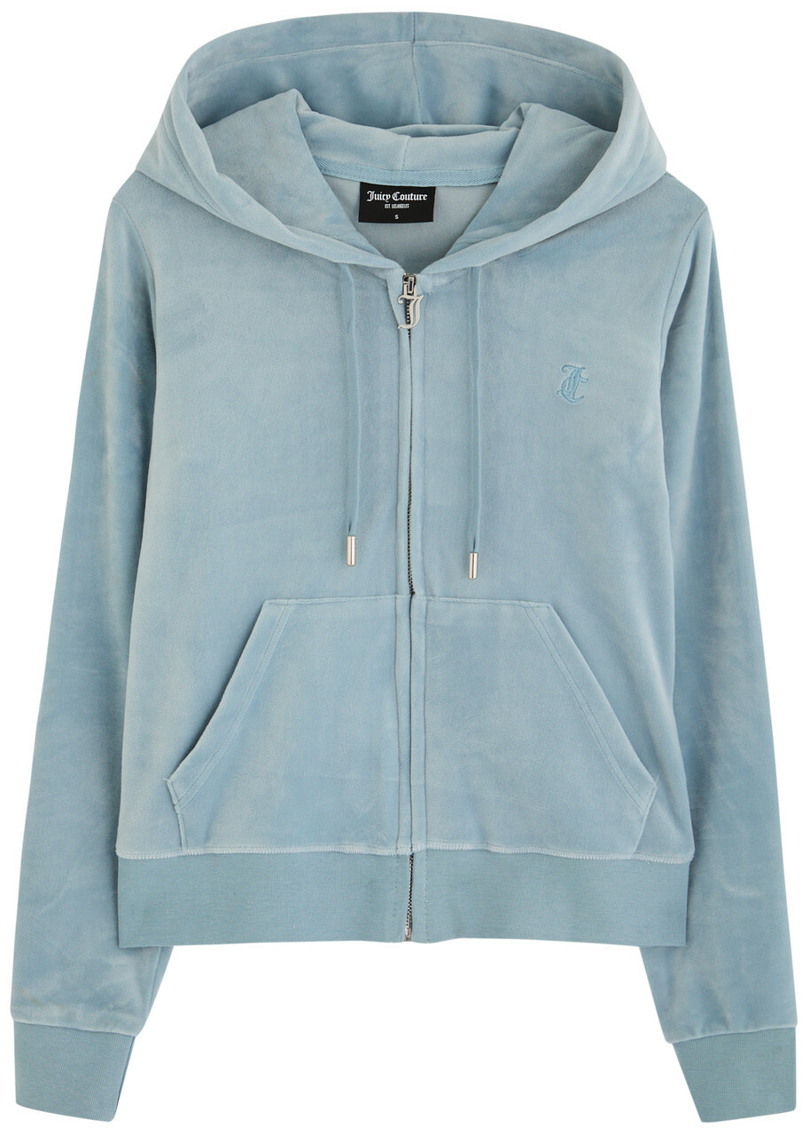 Juicy Couture Robertson Hooded Velour Sweatshirt Light Blue