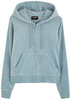 Juicy Couture Robertson Hooded Velour Sweatshirt Light Blue