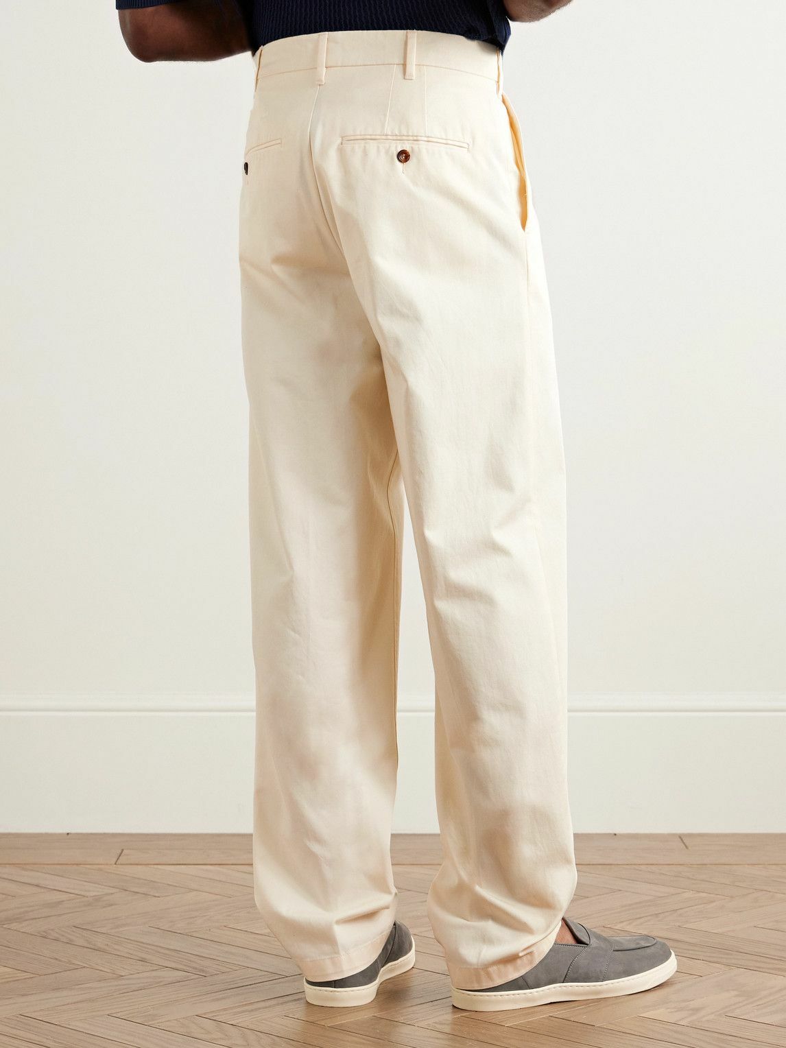 Richard James - Straight-Leg Pleated Cotton-Twill Trousers - Neutrals