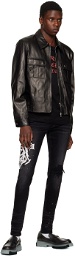AMIRI Black Embroidered Collar Leather Jacket