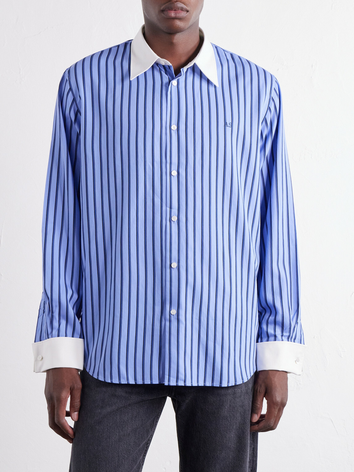 Acne Studios - Logo-Embroidered Striped Poplin Shirt - Blue