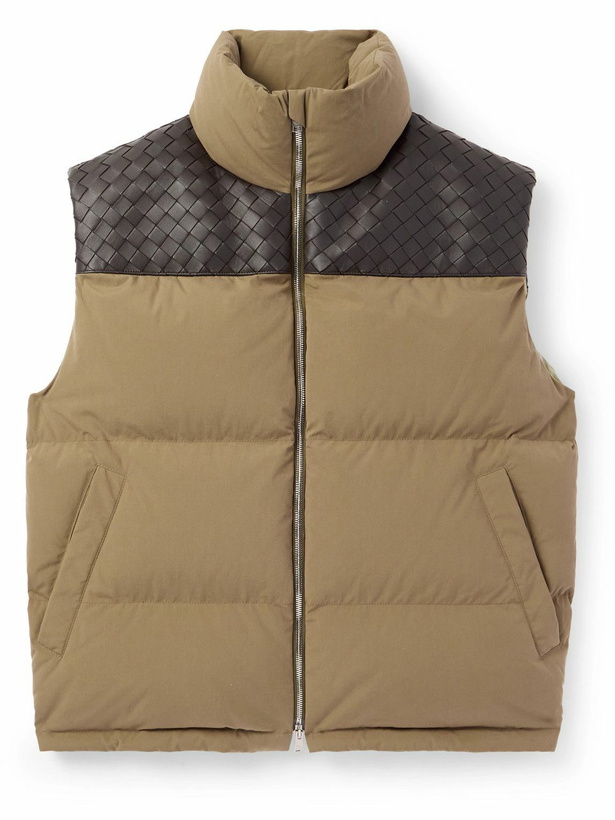 Photo: Bottega Veneta - Intrecciato Leather-Panelled Quilted Cotton Down Gilet - Brown