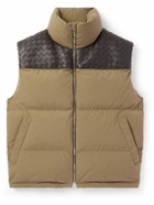 Bottega Veneta - Intrecciato Leather-Panelled Quilted Cotton Down Gilet - Brown