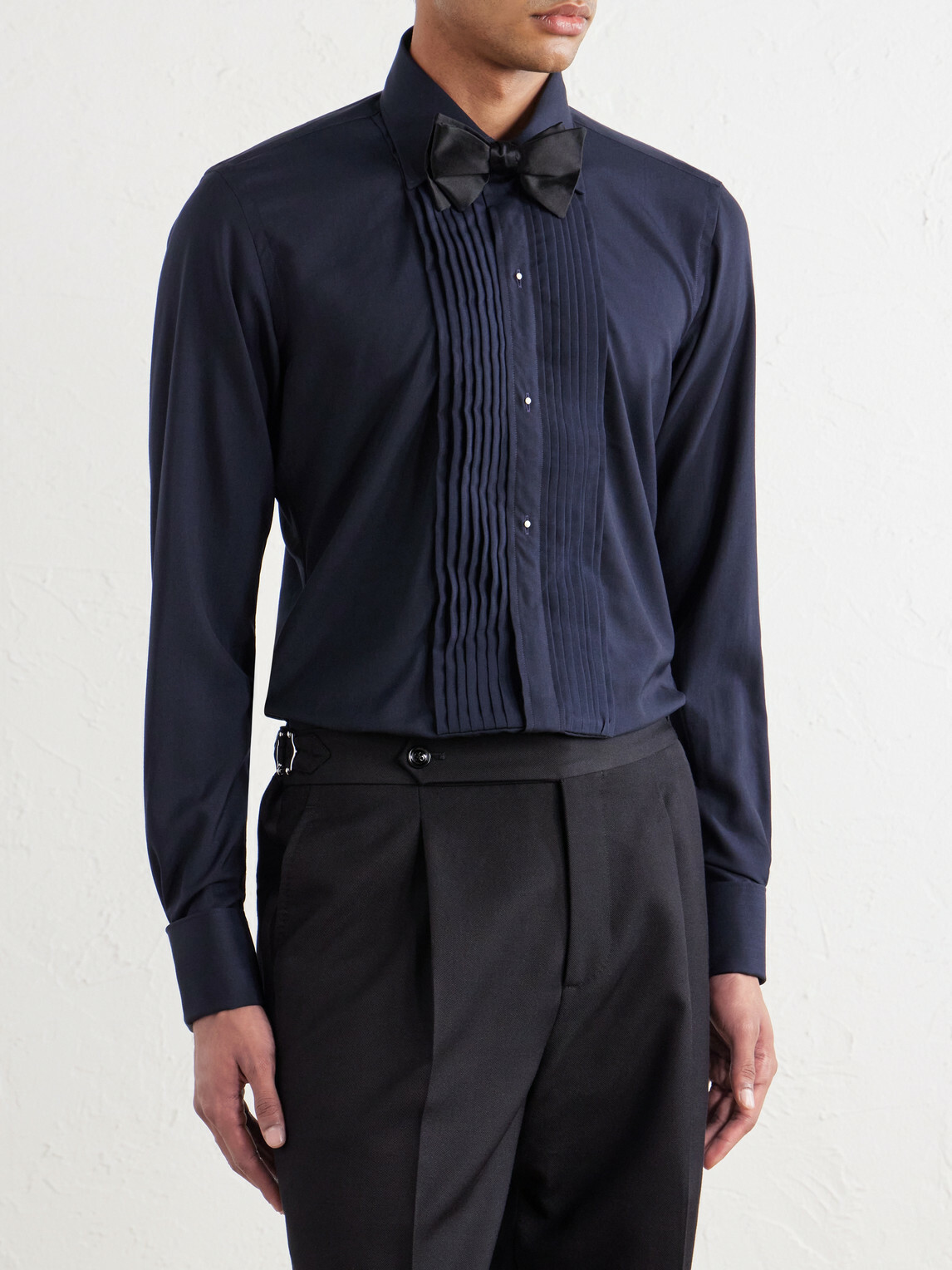 Thom Sweeney - Fly Classic-Collar Wool and Silk-Blend Shirt - Blue