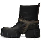 Diesel Black D-Tex Distressed Leather Biker Boots