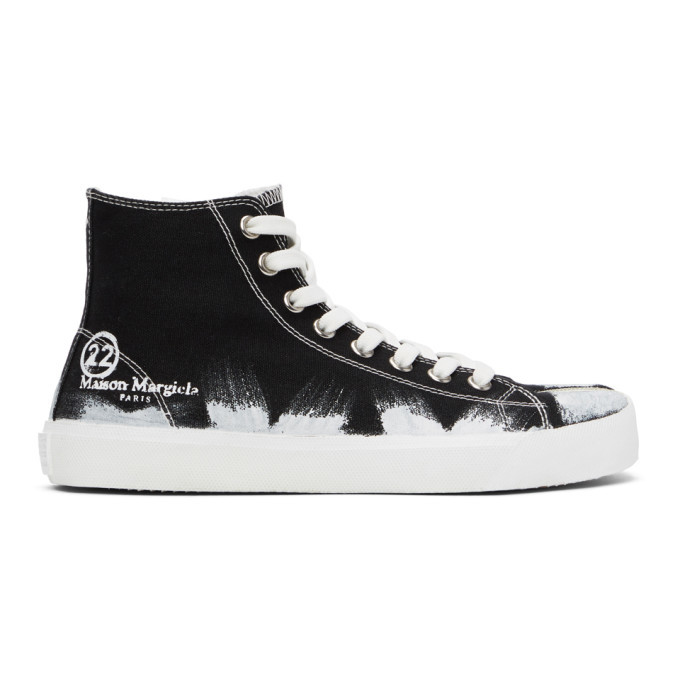 Photo: Maison Margiela Black and White Vandal Tabi High-Top Sneakers