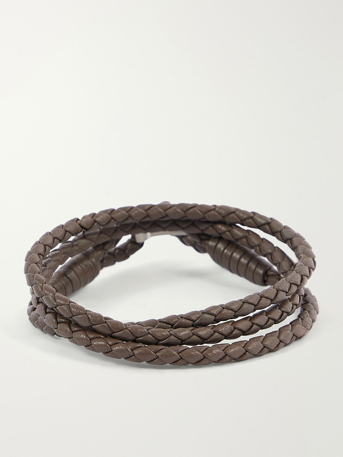 TOM FORD - Woven Leather and Silver-Tone Wrap Bracelet - Brown