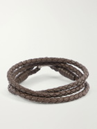 TOM FORD - Woven Leather and Silver-Tone Wrap Bracelet - Brown