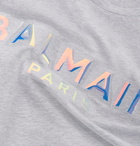 Balmain - Slim-Fit Iridescent Logo-Embossed Cotton-Jersey T-Shirt - Gray