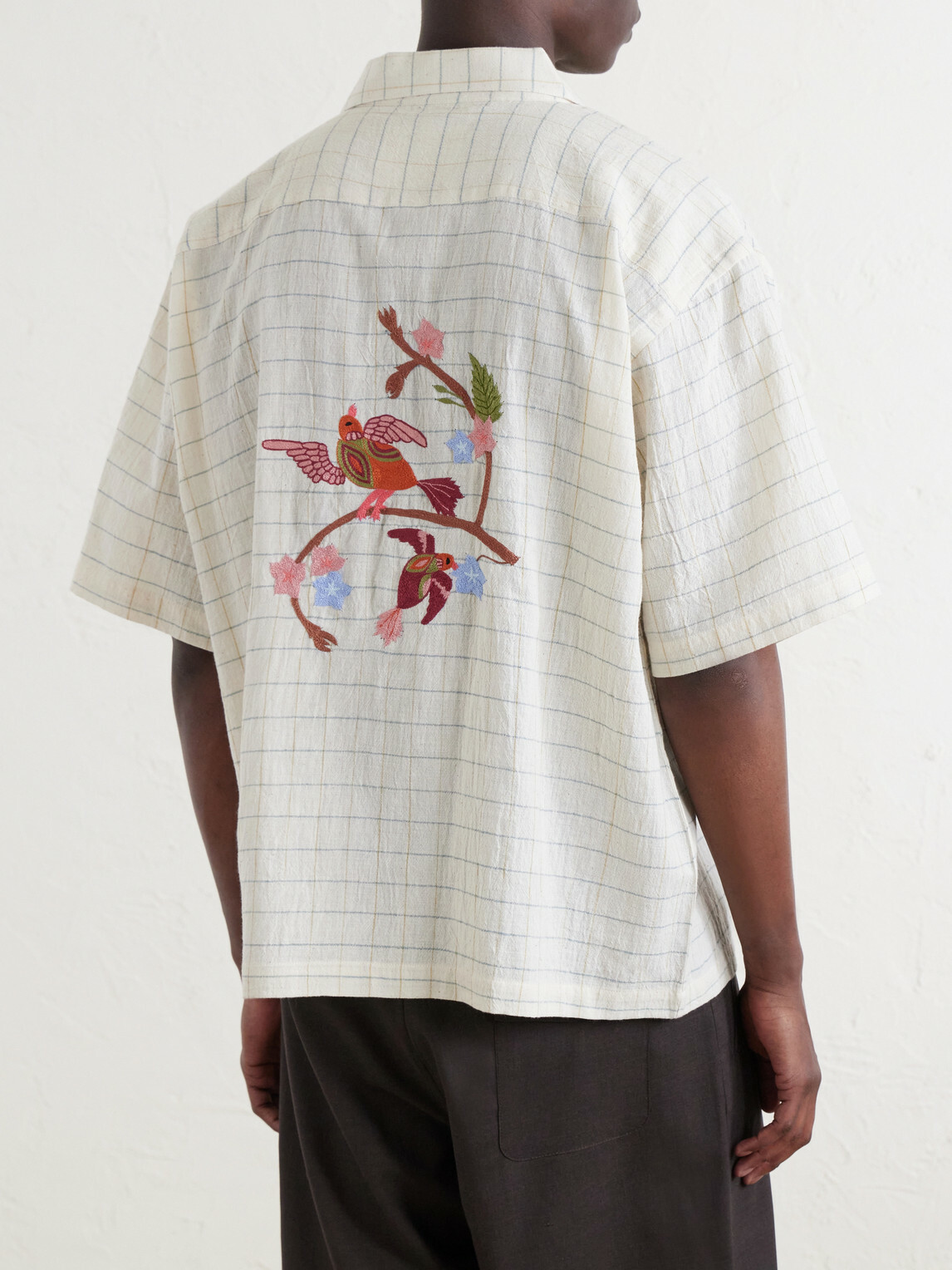 Kardo - Rohit Embroidered Checked Cotton Shirt - Neutrals