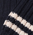 The Elder Statesman - Yosemite Striped Ribbed Cashmere Socks - Navy
