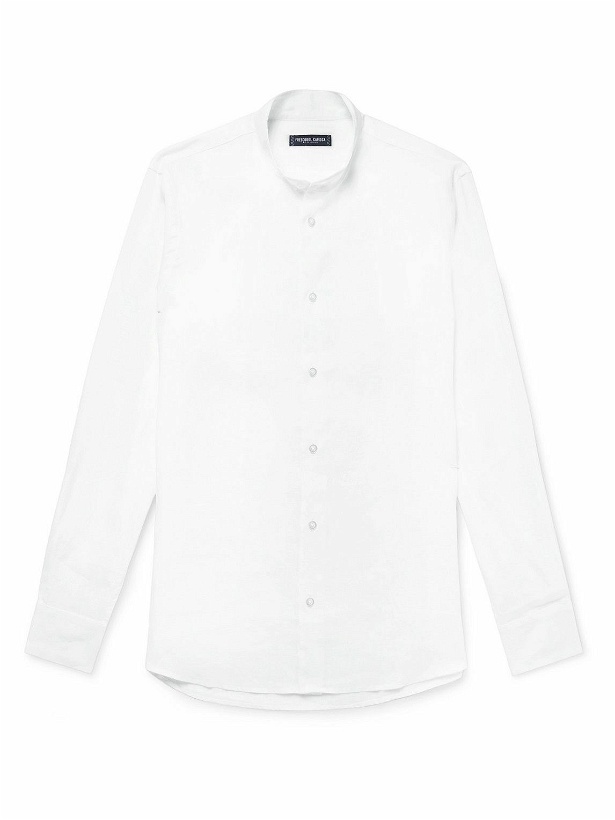 Photo: Frescobol Carioca - Grandad-Collar Slub Linen Shirt - White