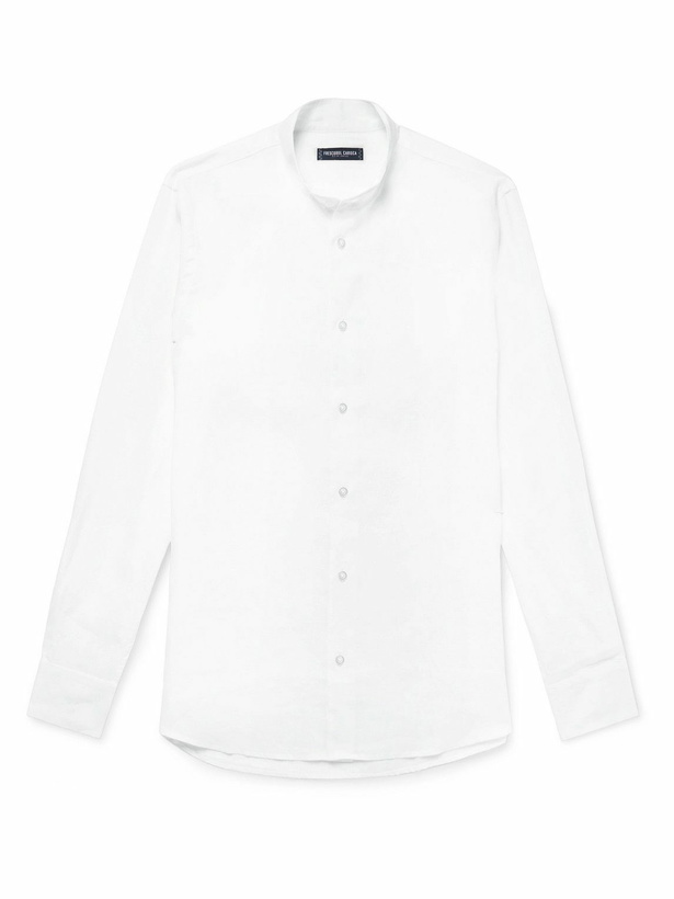 Photo: Frescobol Carioca - Grandad-Collar Slub Linen Shirt - White