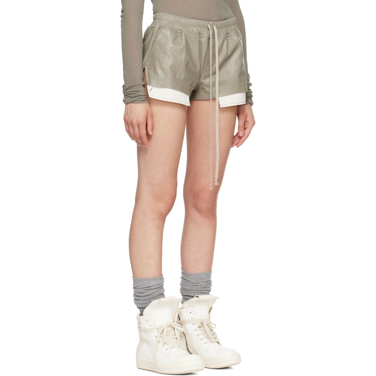 Rick Owens Taupe Tower Fog Boxer Leather Shorts