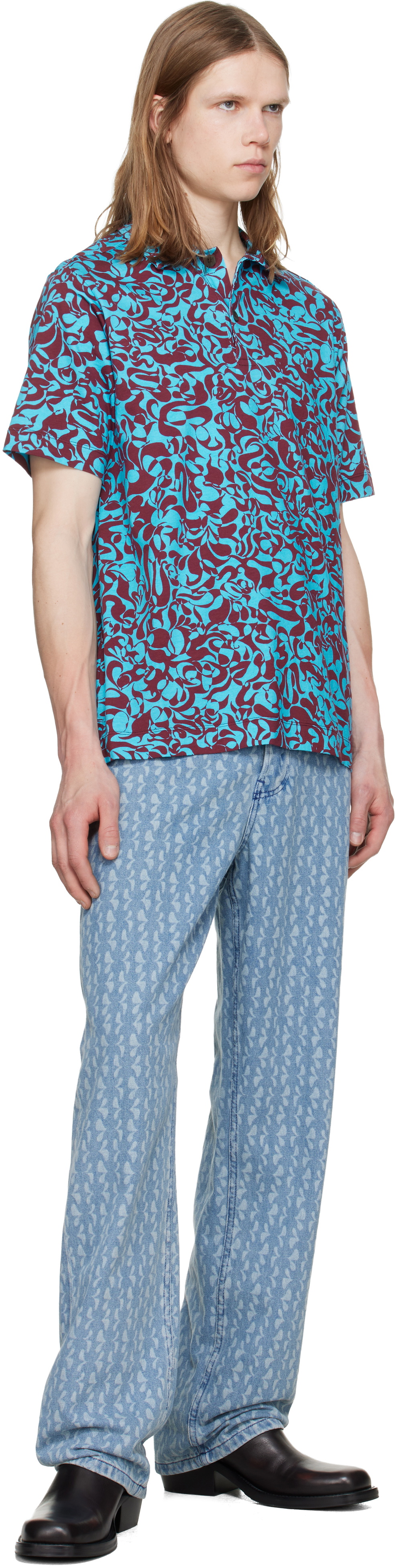 Dries Van Noten Blue Printed-Graphic Jeans