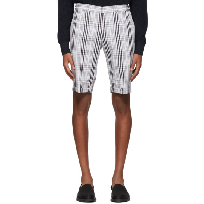 Photo: Thom Browne White and Black Pow Shadow Check Unconstructed Shorts