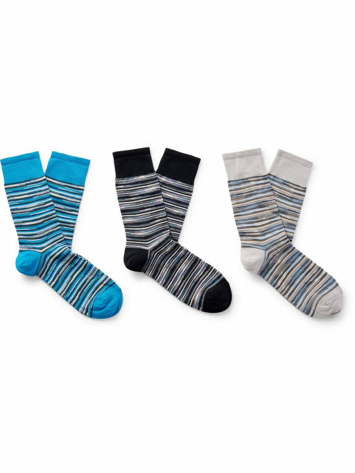 Missoni - Three-Pack Space-Dyed Crochet-Knit Cotton-Blend Socks - Blue
