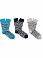 Missoni - Three-Pack Space-Dyed Crochet-Knit Cotton-Blend Socks - Blue