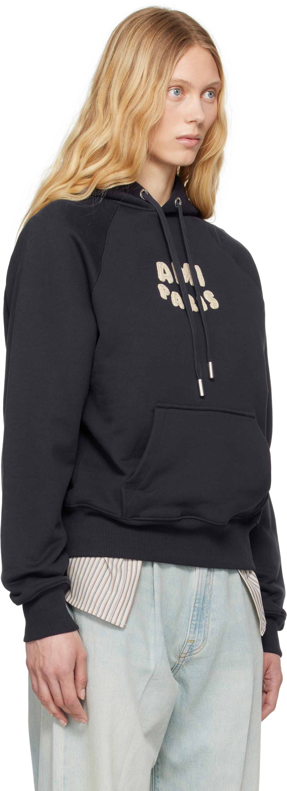 AMI Paris Navy Cotton 'Ami Paris' Patch Hoodie