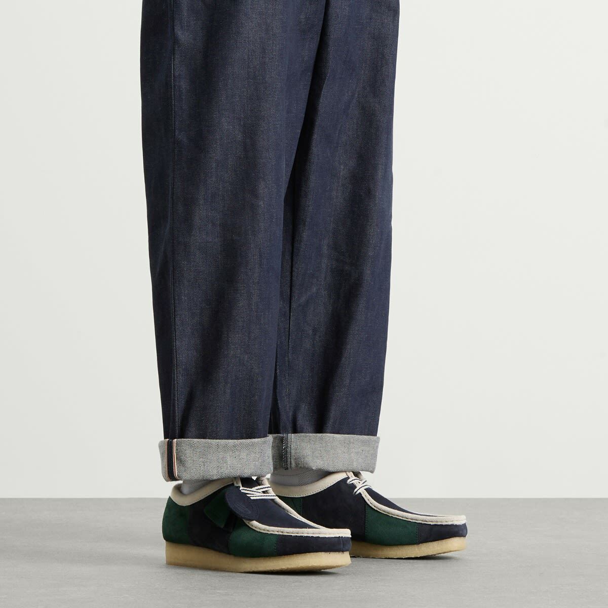 Clarks Originals Men's Patchwork Wallabee in Blue/Greenstripe