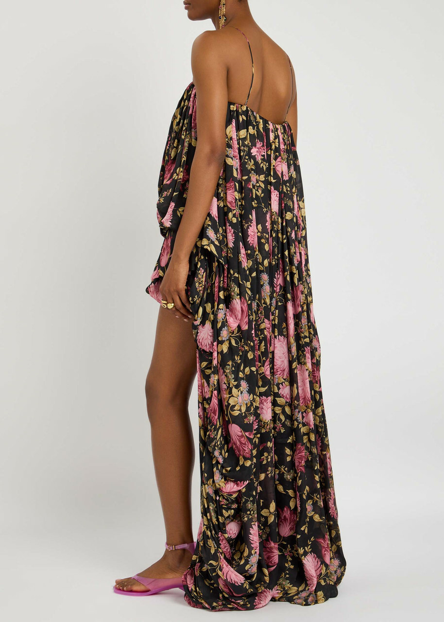 Chloe Draped Floral-printed Silk-blend Jumpsuit Black