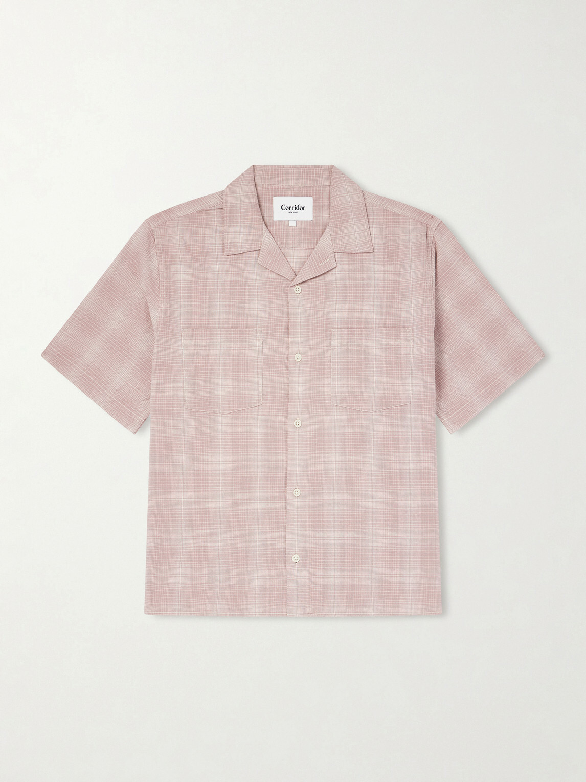 Corridor - Convertible-Collar Checked Cotton and Linen-Blend Shirt - Pink