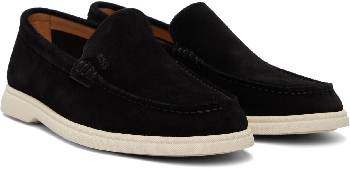 BOSS Black Debossed-Logo Suede Loafers