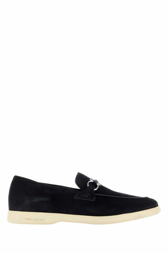 Photo: Ferragamo Navy Blue Suede Cosimo Loafers