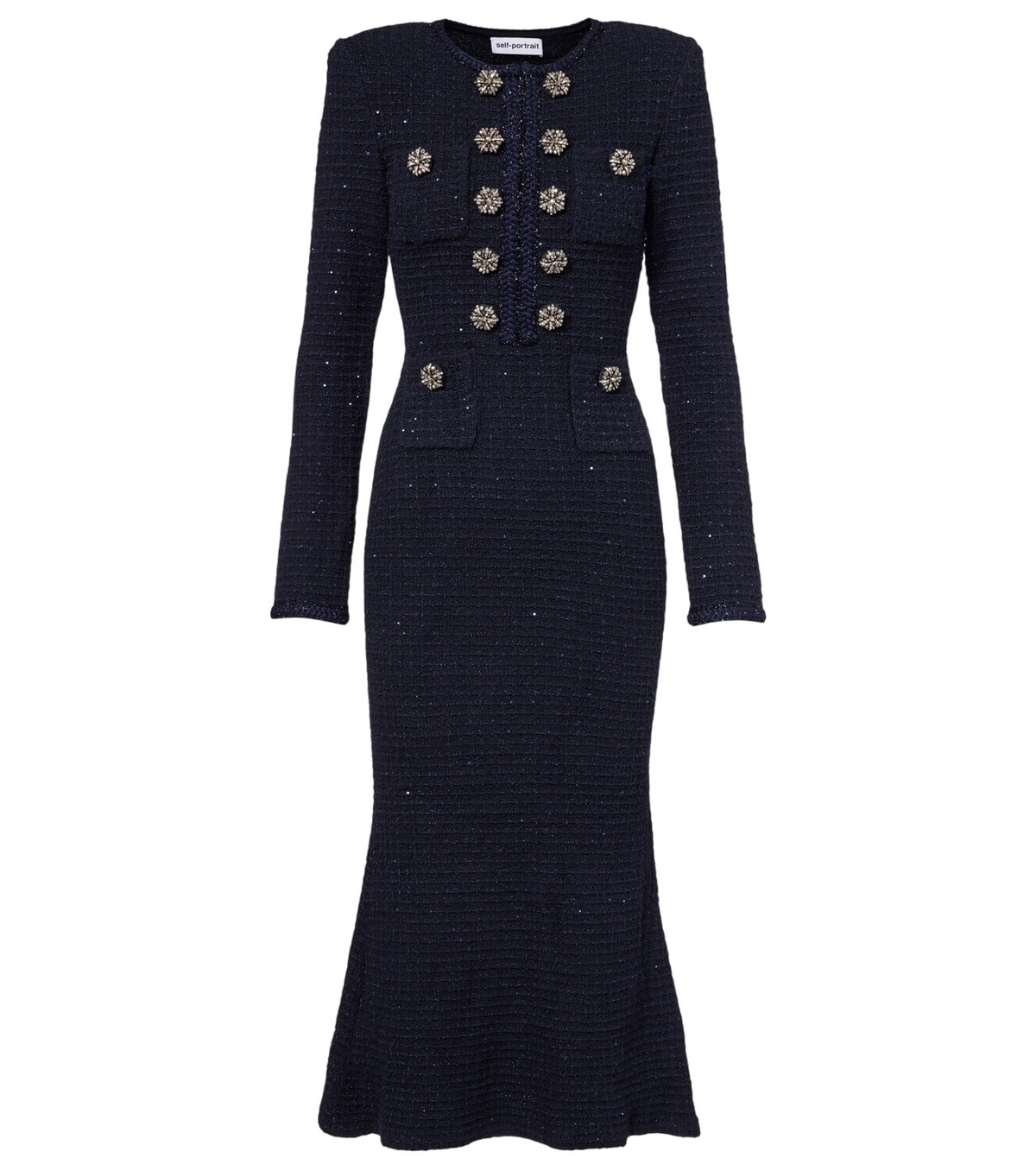 Self-Portrait Embellished peplum bouclé midi dress Self-Portrait