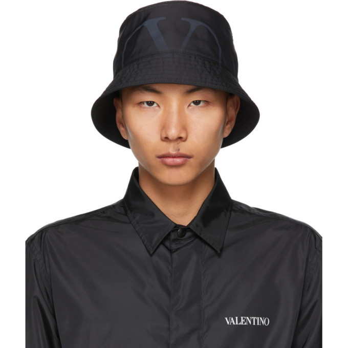 Photo: Valentino Black Valentino Garavani Vlogo Print Bucket Hat