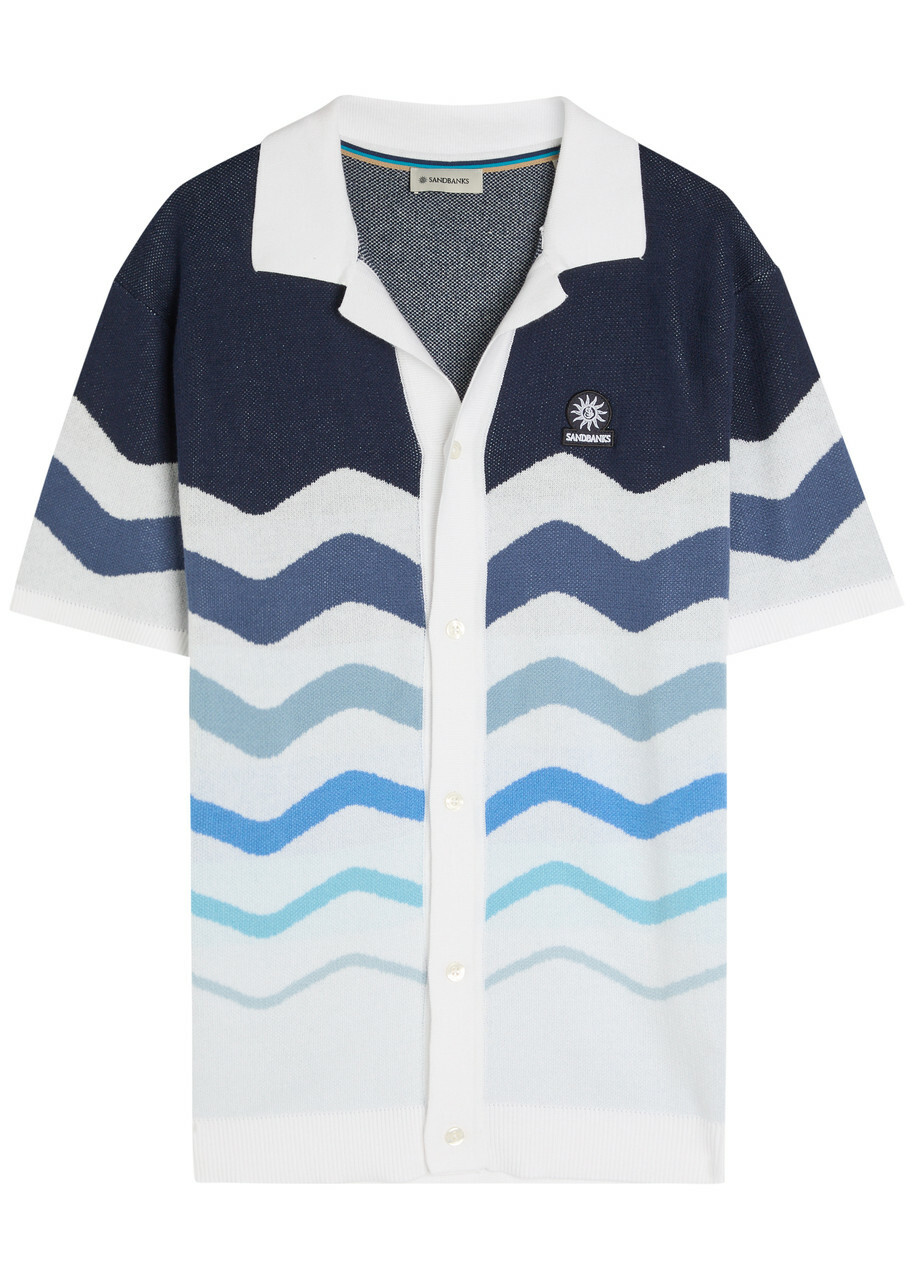 Sandbanks Gradient Pattern Knit Cotton Shirt Blue