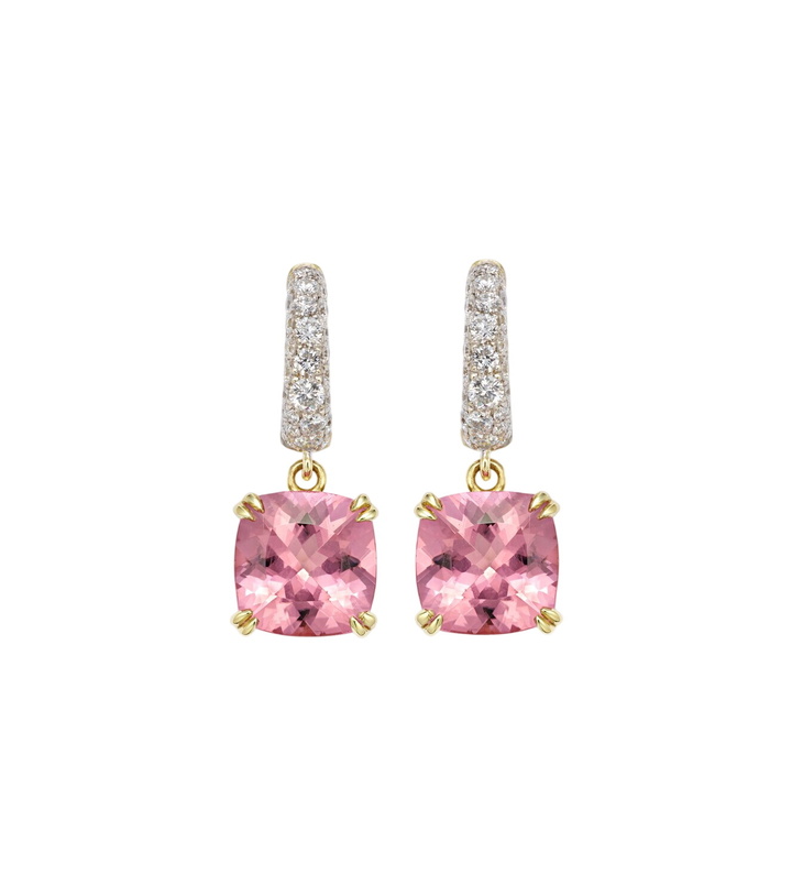 Photo: Octavia Elizabeth Cobblestone Micro 18kt gold hoop earrings with morganites and diamonds