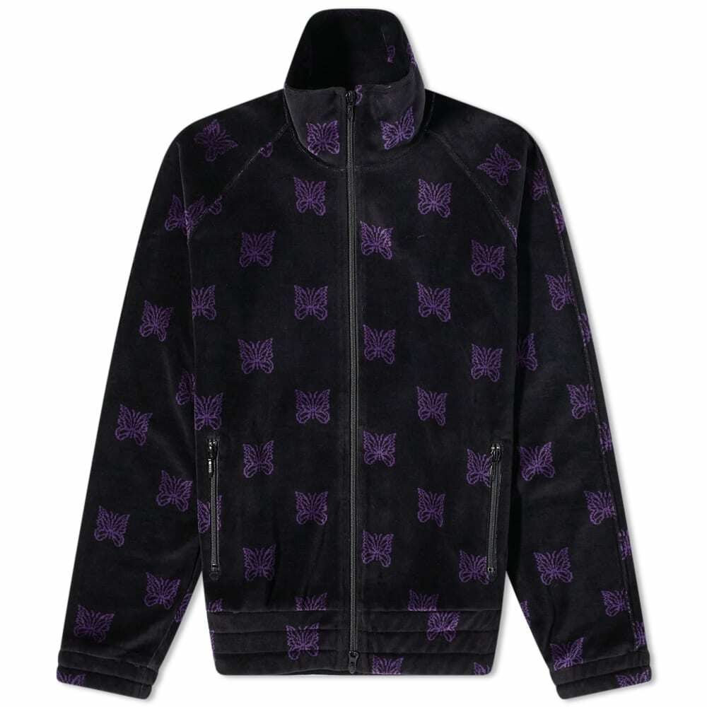 Needles Men's Velour Papillion Track Jacket in Black/Purple