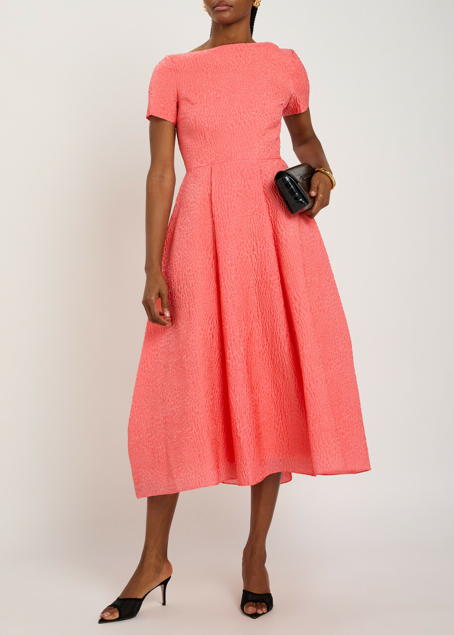Roksanda Vaela Wide-neck Cloqué Midi Dress Orange