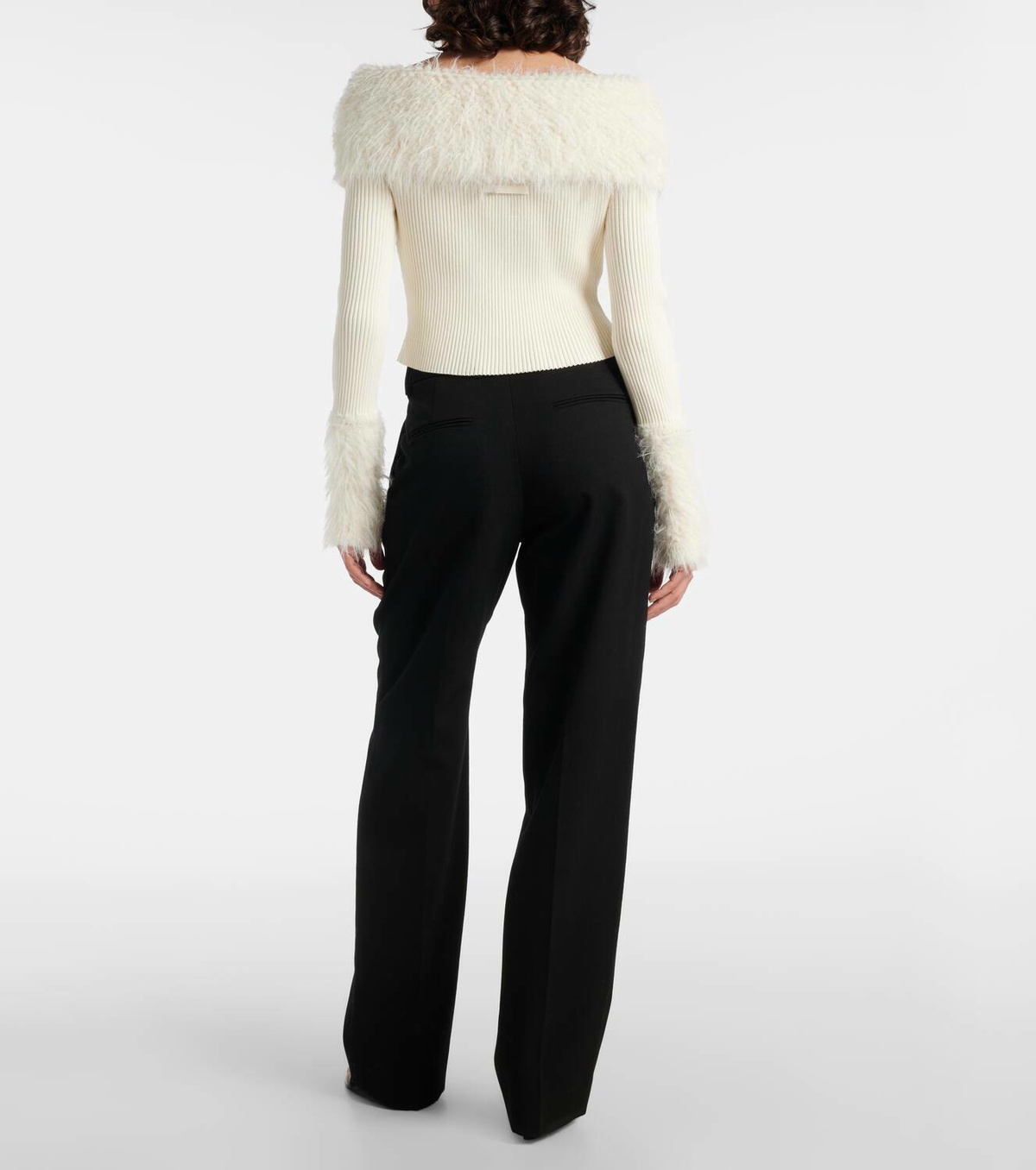 Jean Paul Gaultier Ribbed-knit faux fur-trimmed top