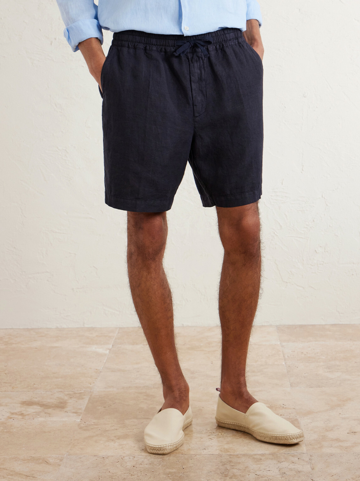 Altea - Samuel Straight-Leg Linen Drawstring Shorts - Blue