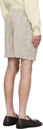 Bottega Veneta Beige & White Crushed Tech Cotton Stripe Shorts