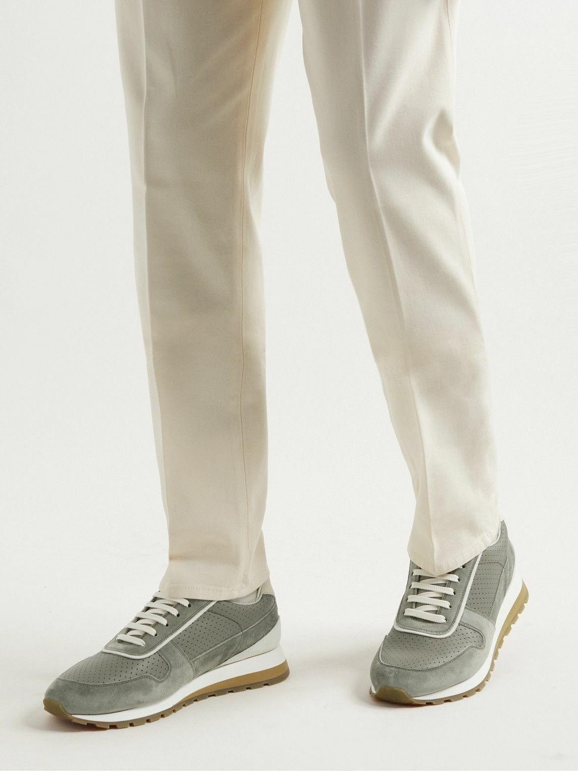 Brunello Cucinelli - Perforated Leather and Suede Sneakers