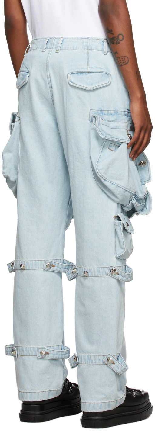We11done Blue Washed Denim Cargo Pants We11done
