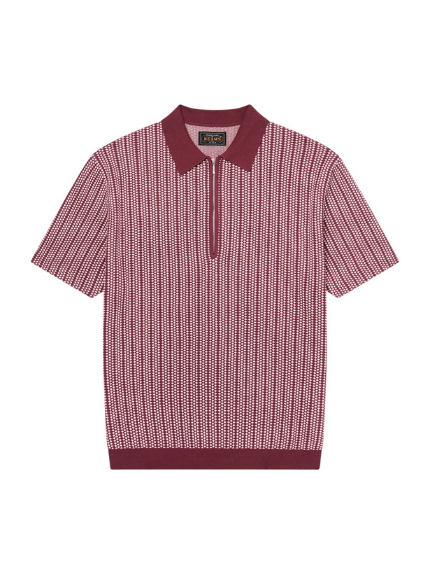 Photo: Beams Plus - Jacquard-Knit Cotton Half-Zip Polo Shirt - Red