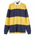 Polo Ralph Lauren Men's Block Stripe Rugby Shirt in Gold Bugle/Cruise Navy