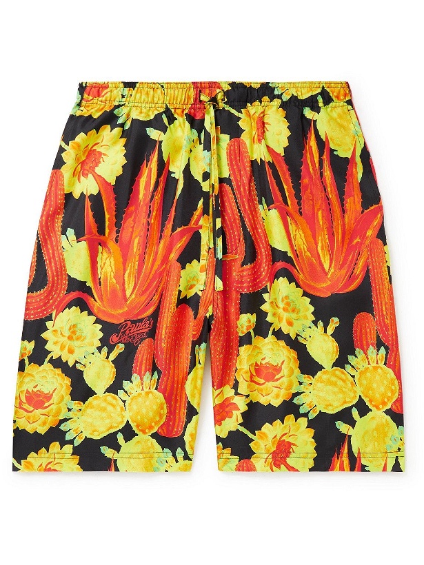 Photo: Loewe - Paula's Ibiza Wide-Leg Printed Silk-Twill Drawstring Shorts - Yellow