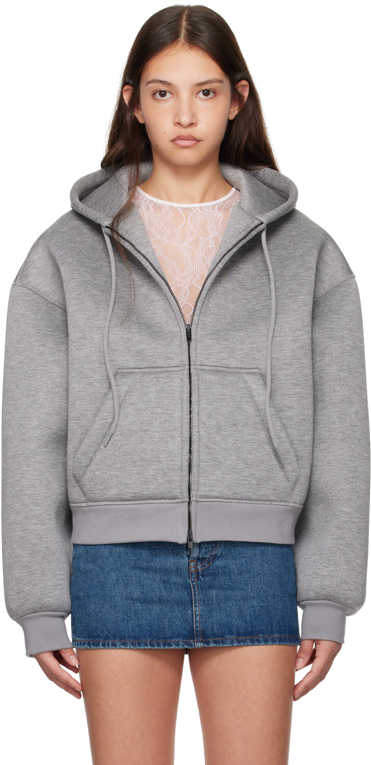 WARDROBE.NYC Gray Bonded Zip Hoodie