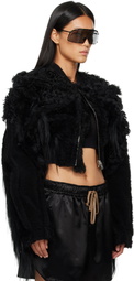 Rick Owens Black Tower Collage Cropped Shearling Bomber Jacket
