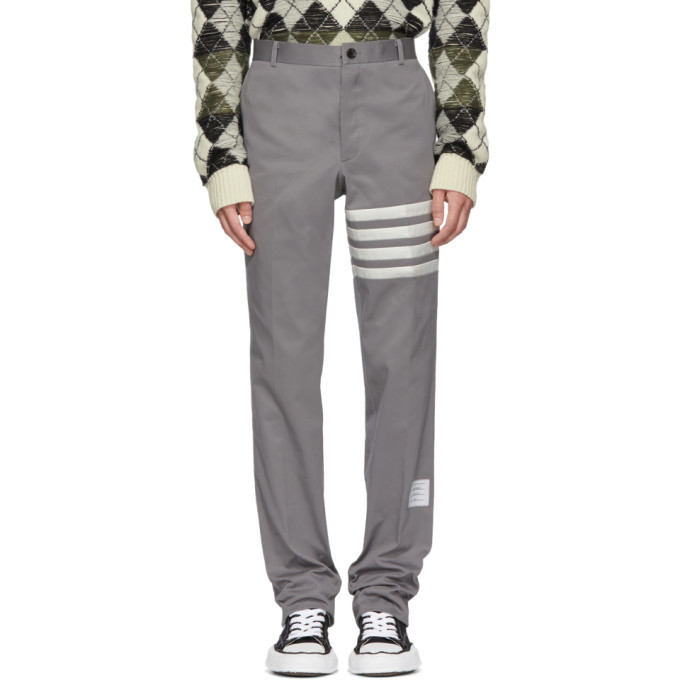 Photo: Thom Browne Grey Seamed Four Bar Unconstructed Chino Trousers