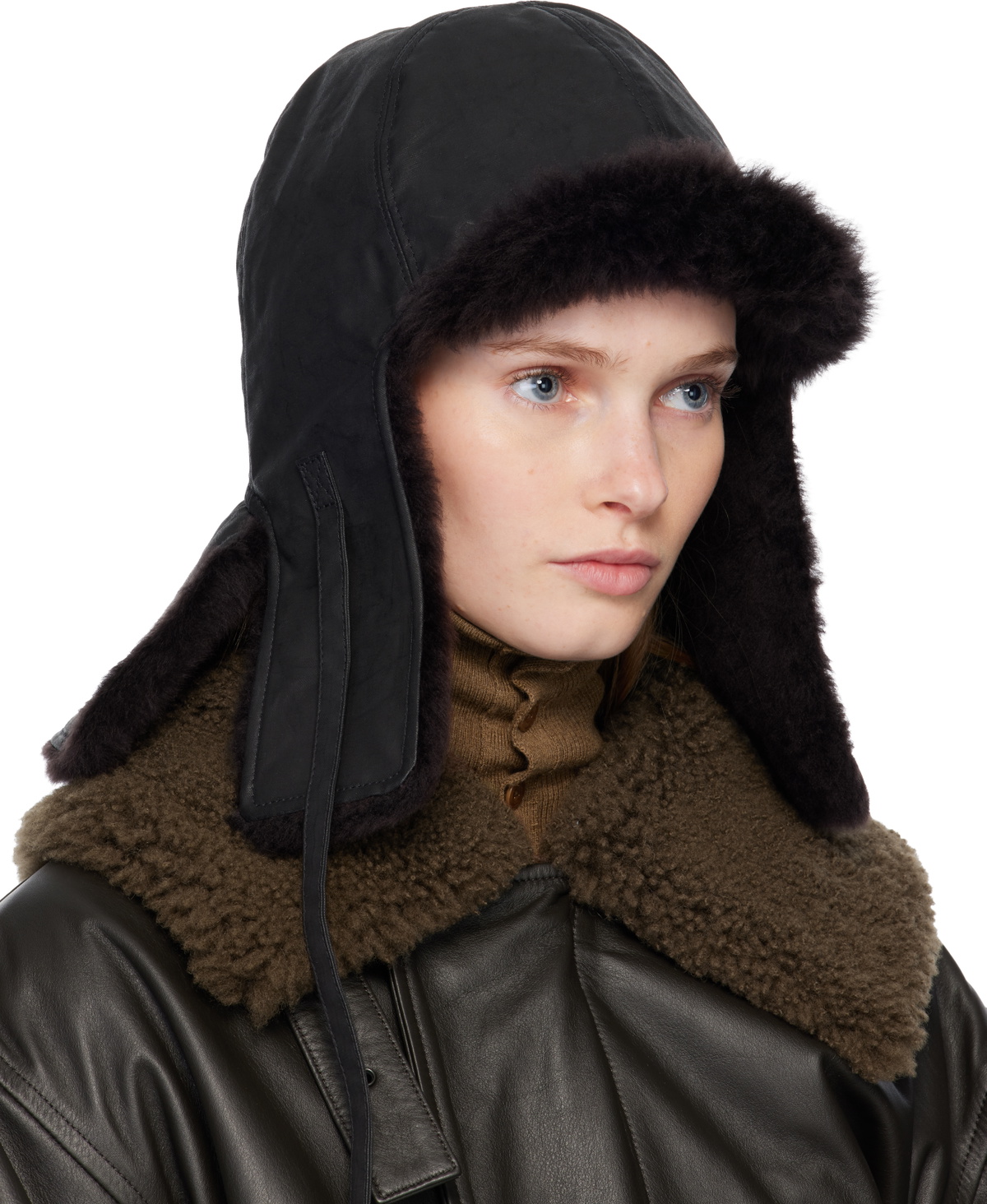 LEMAIRE Black Shearling Chapka Reversible Cap
