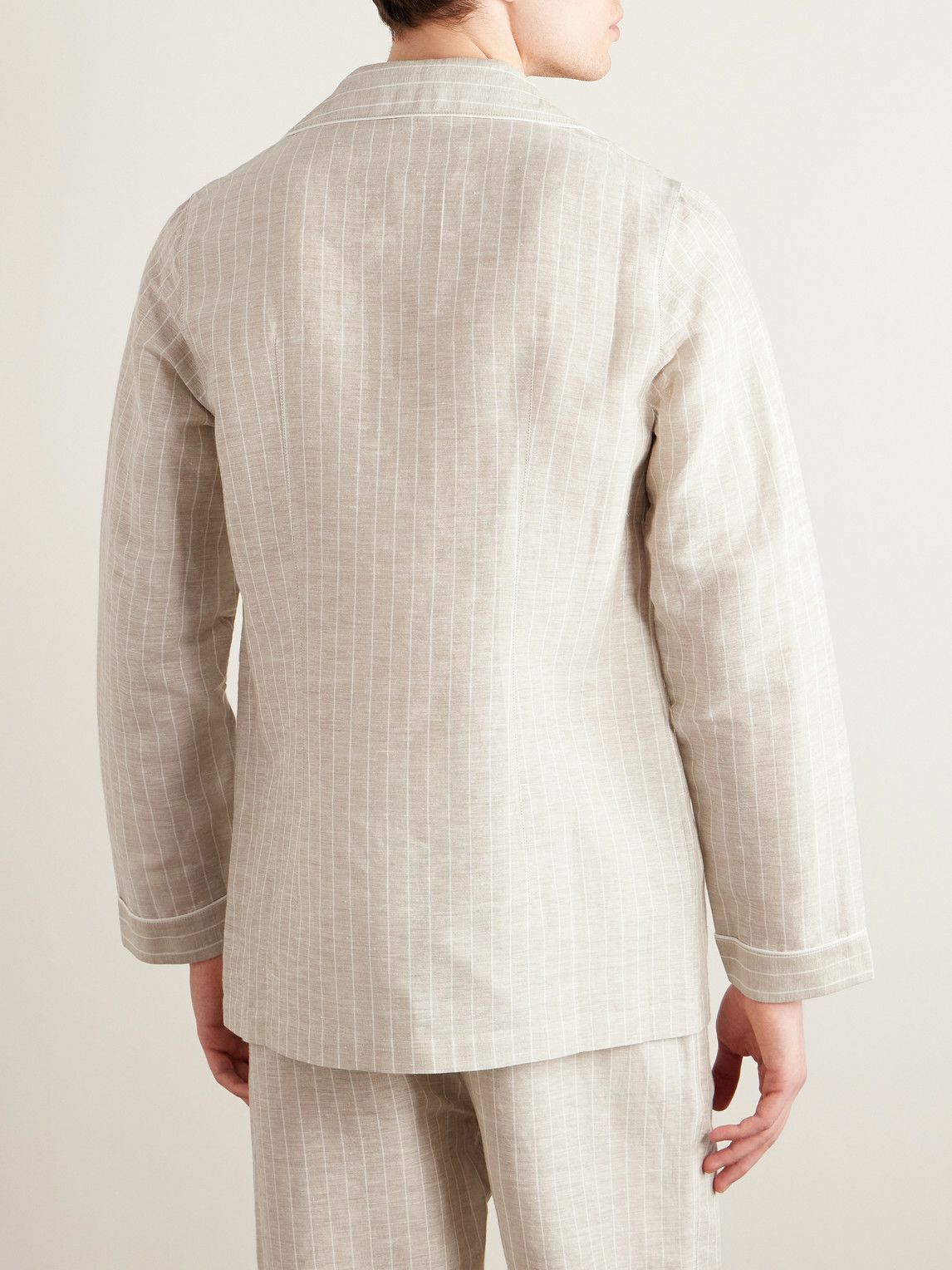 Loretta Caponi - Camp-Collar Striped Linen and Cotton-Blend Shirt - Neutrals