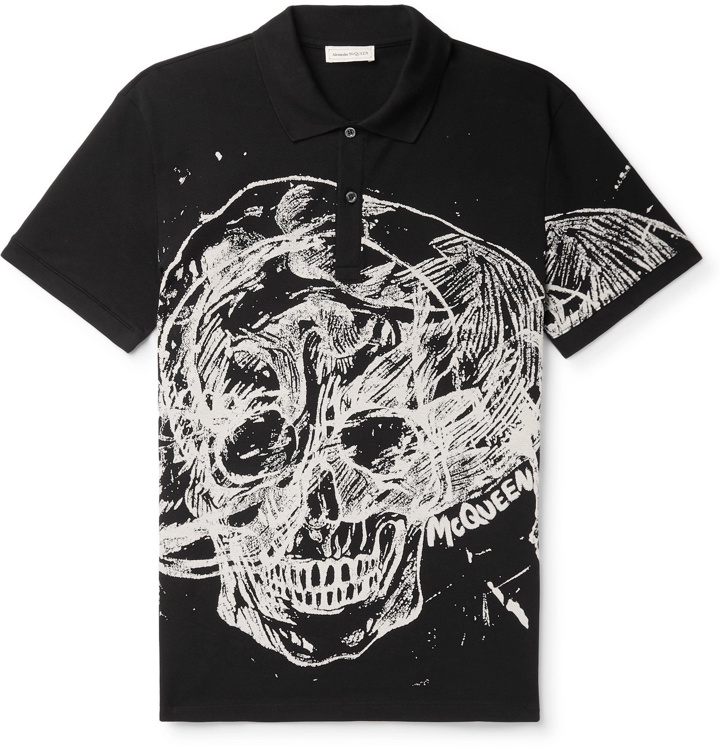 Photo: Alexander McQueen - Slim-Fit Printed Cotton-Piqué Polo Shirt - Black