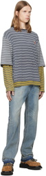 We11done Gray Contrast Striped Layered T-Shirt